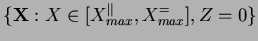 $\{\mathbf{X}: X\in[X_{max}^{\Vert},X_{max}^{=}], Z=0\}$